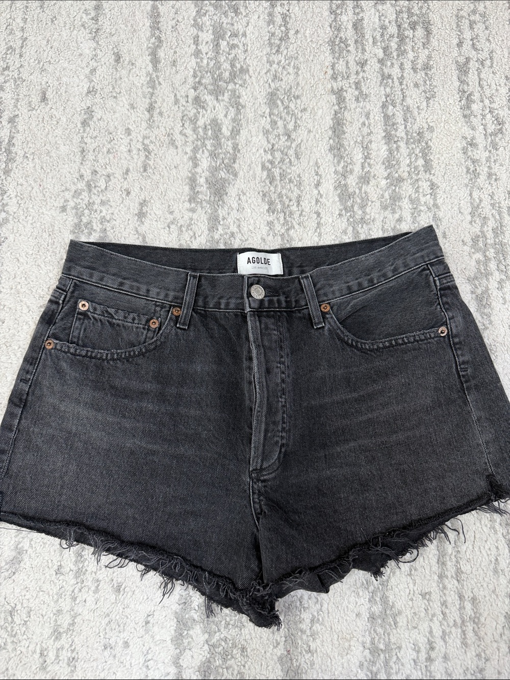 Agolde Black Distressed High-Rise Jean Shorts